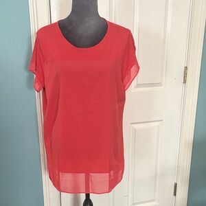 LOFT Coral-Red Short Sleeve Top